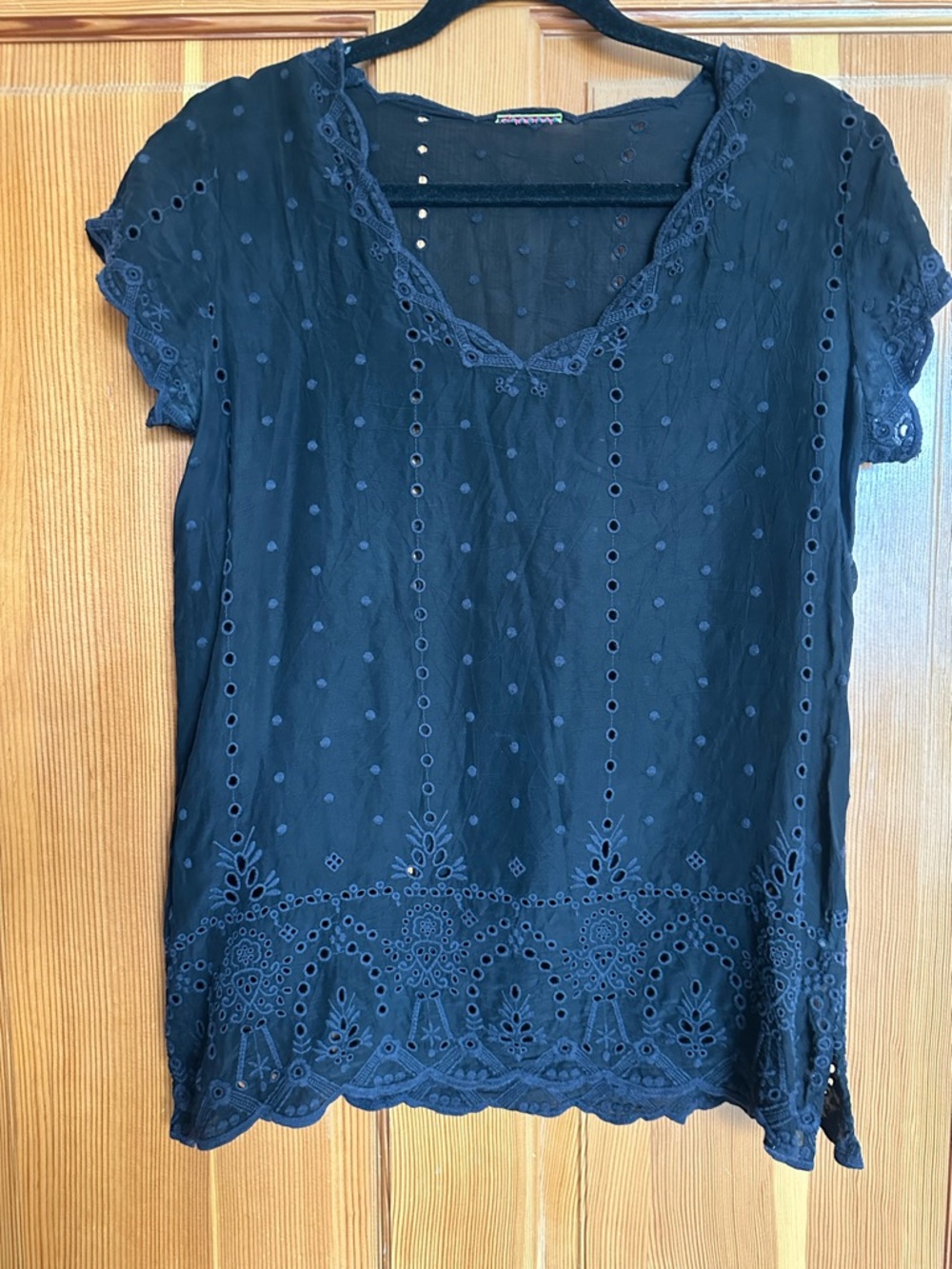 Johnny Was Black Eyelet Lace Trim Blouse